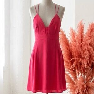 Express| Vibrant Pink Spaghetti Strap V-Neck Open Back Mini Dress Sz 10